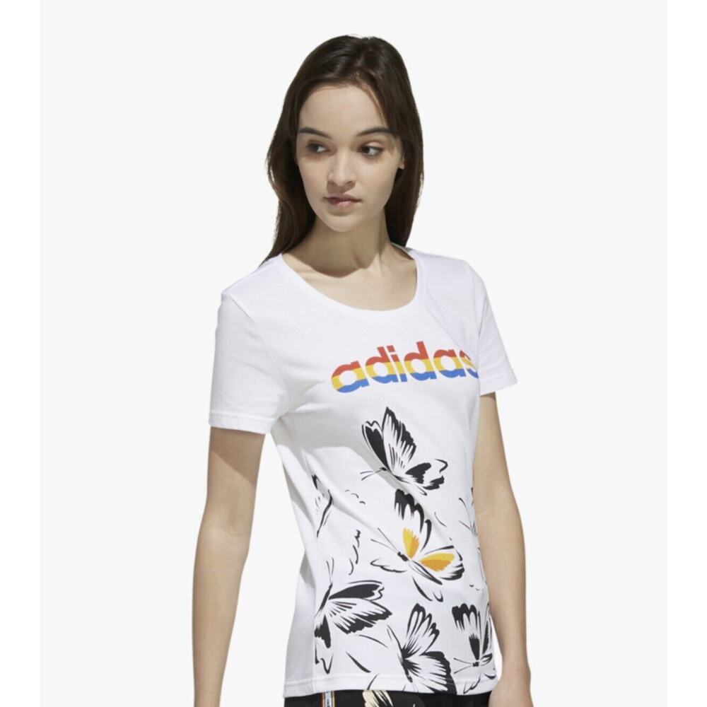 Women’s Adidas X Farm Rio Butterfly Rainbow Graphic T-Shirt Small - Picture 2 of 9